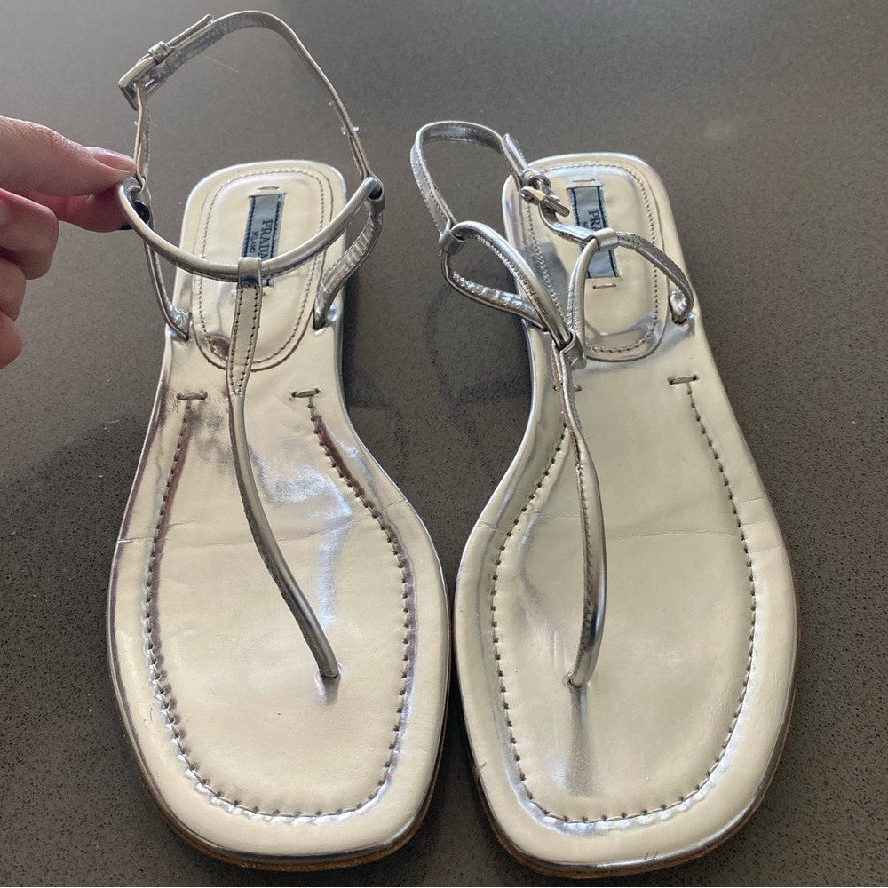 Silver Prada Sandals